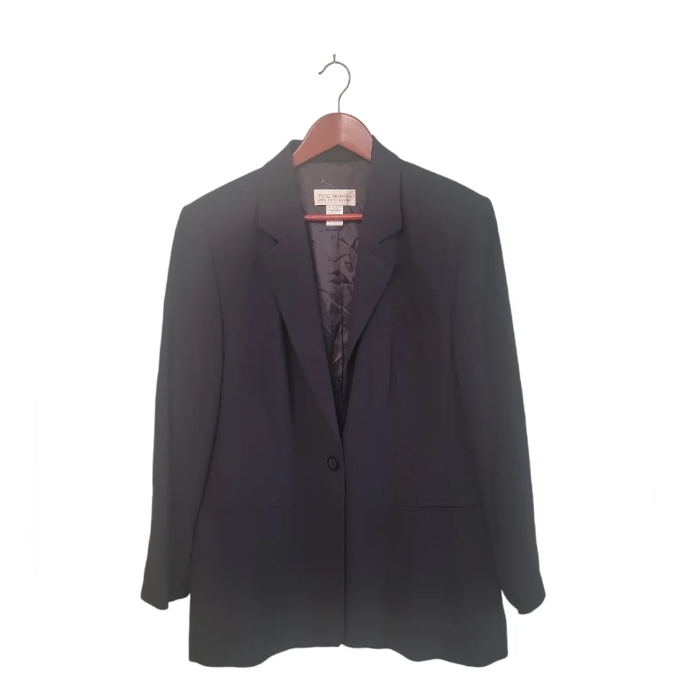 Saks Fifth Avenue‎ The Works Nwot 100% Pure New Wool Dark Blue Blazer Size 16